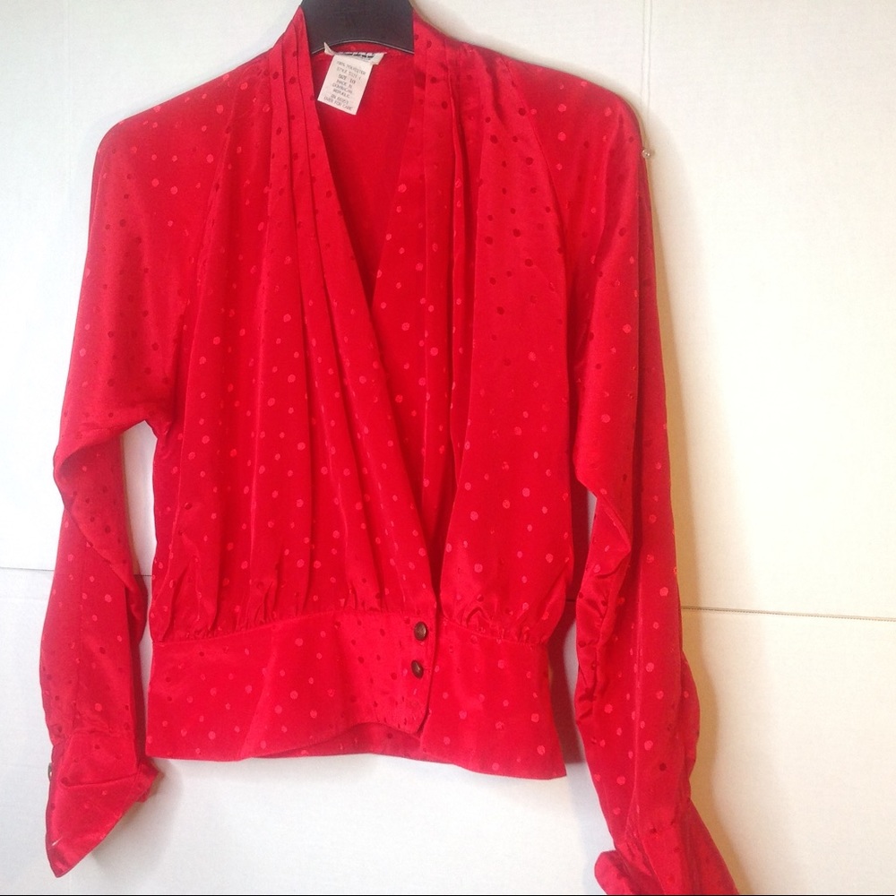 Vintage Leslie Fay Red Blouse Pleated Secretary